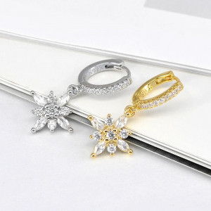 Сребро 925, JW950, модел цвете, обеци със златно покритие - Img 3
