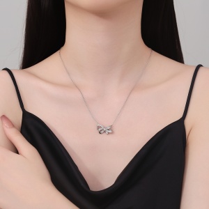 Колие от сребро 925, JW1239, модел с панделка, с родиево покритие - Img 2