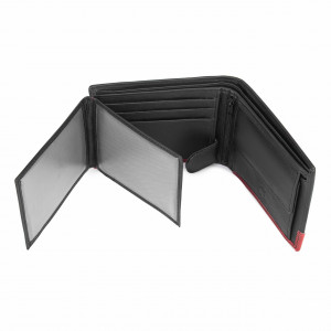 Мъжки портфейл Delis, Dominic PT1167, естествена кожа, черен - червен - Img 3