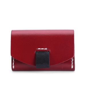 Дамски портфейл с карти, Anara PT1251, естествена кожа, Bordo/Black - Img 1