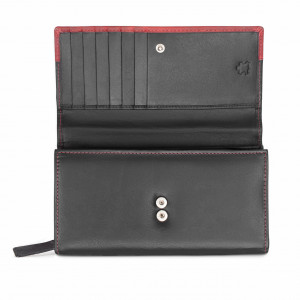 Дамски портфейл Delis, Bluma PT1189, естествена кожа, черен/червен - Img 2