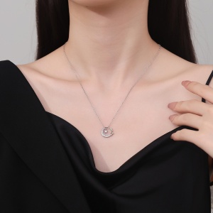 Сребърно колие 925, JW1250, модел полумесец, с родиево покритие - Img 2