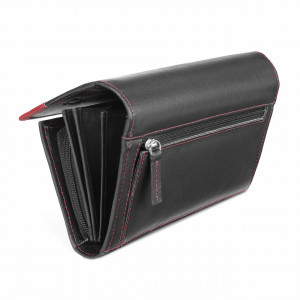 Дамски портфейл Delis, Bluma PT1189, естествена кожа, черен/червен - Img 3