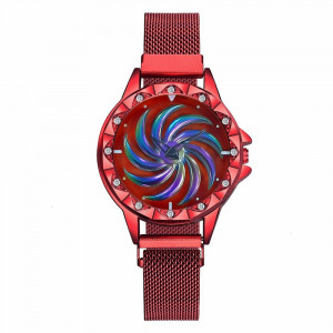 Дамски часовник GENEVA CS1171, модел Starry Sky, магнитна гривна, въртящ се циферблат, елегантен, червен - Img 1