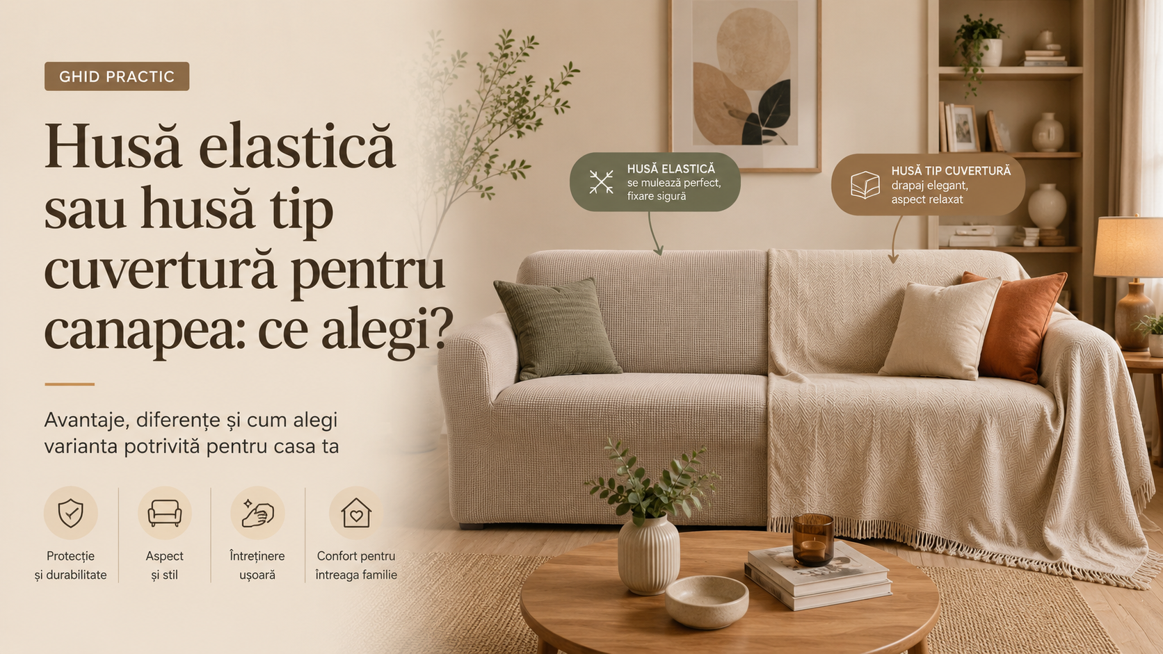 Husă elastică sau husă tip cuvertură pentru canapea: ce alegi?