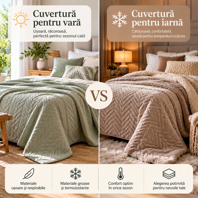 Cuvertură pentru vară vs cuvertură pentru iarnă: ce alegi pentru dormitor