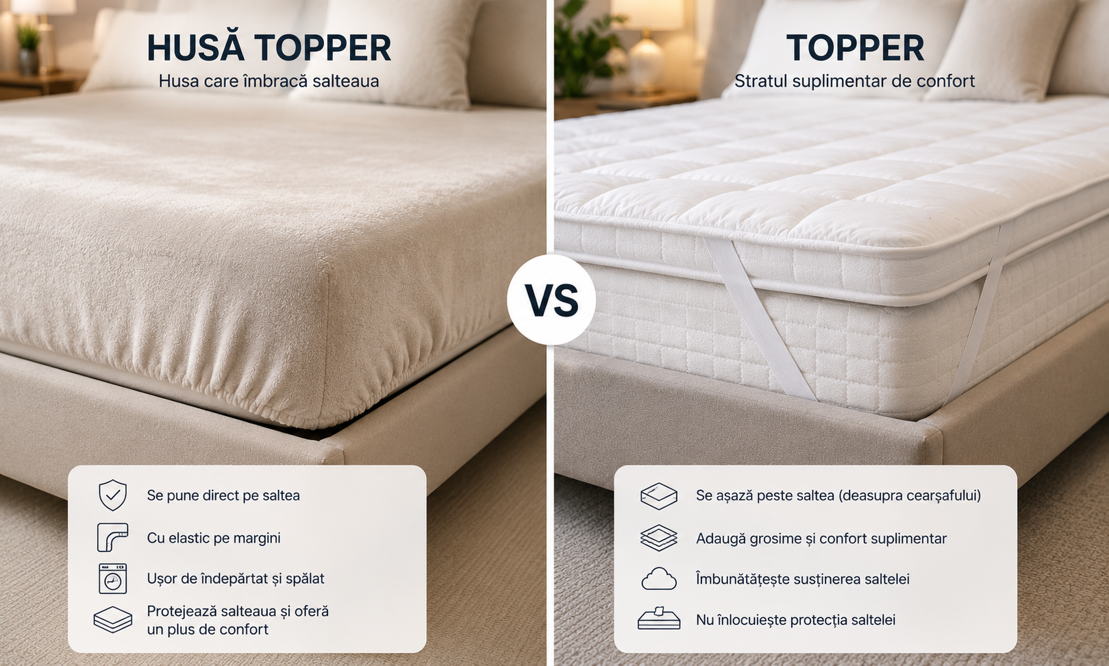 Diferența dintre o husă de pat tip topper și un topper pentru saltea