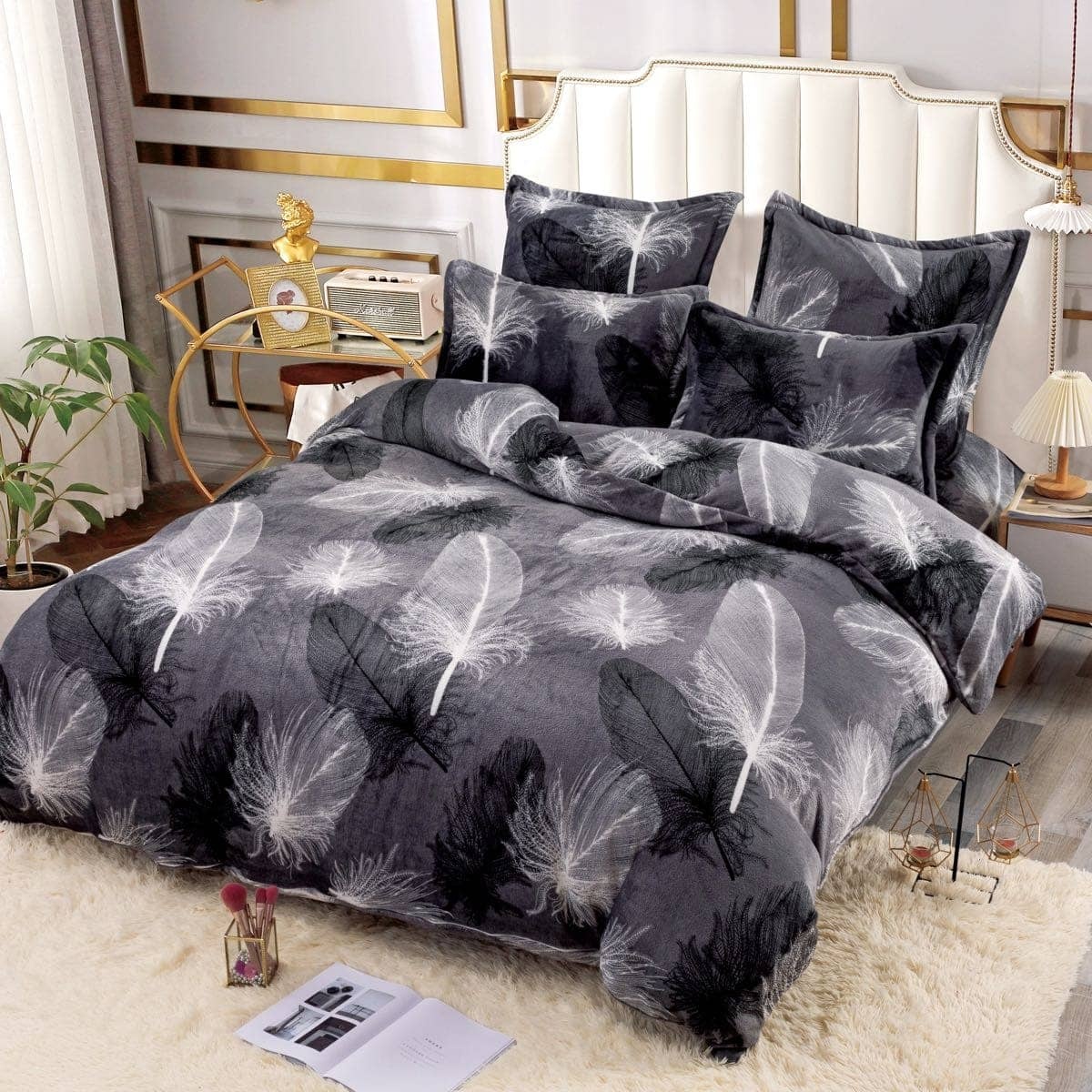 Lenjerie Cocolino gri cu model cu pene, 6 piese