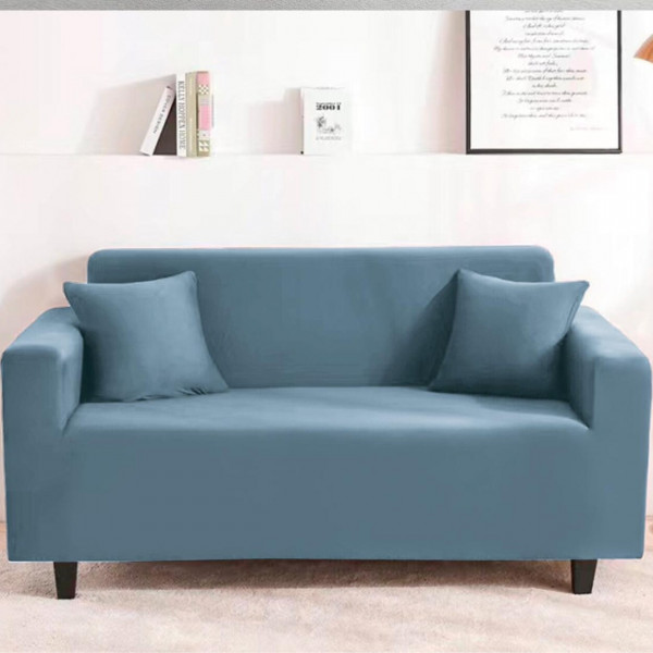 Husa elastica pentru canapea 2 locuri + 1 fata de perna cadou, uni, cu brate, albastru, M01