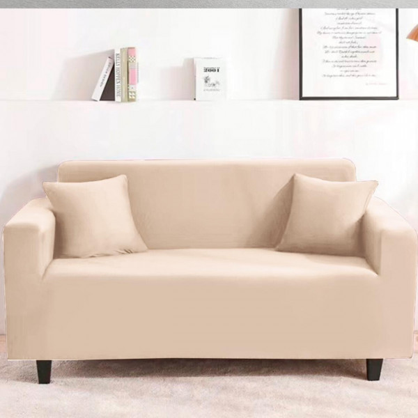 Husa elastica pentru canapea 2 locuri + 1 fata de perna, uni, cu brate, crem, M07