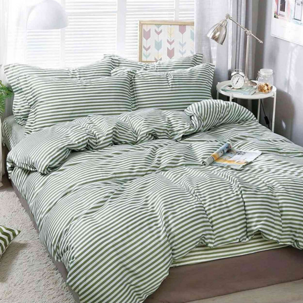 Lenjerie de pat dublu, policoton, cu elastic, verde, 4 piese, E-79