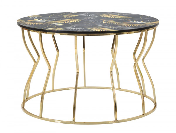 Masuta de cafea neagra/aurie din MDF melaminat, ∅ 70 cm, Leaf Top Mauro Ferretti
