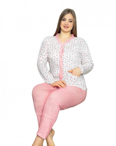 Pijama Dama, Bumbac, Roz Pal / Alb, PF-221