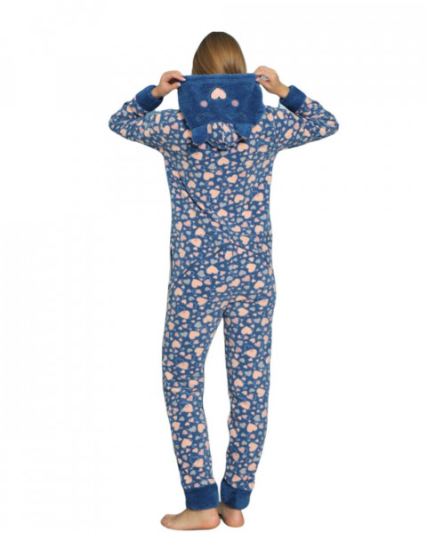 Pijama Dama cu Gluga, Cocolino, Albastru/Roz, PFCG-05