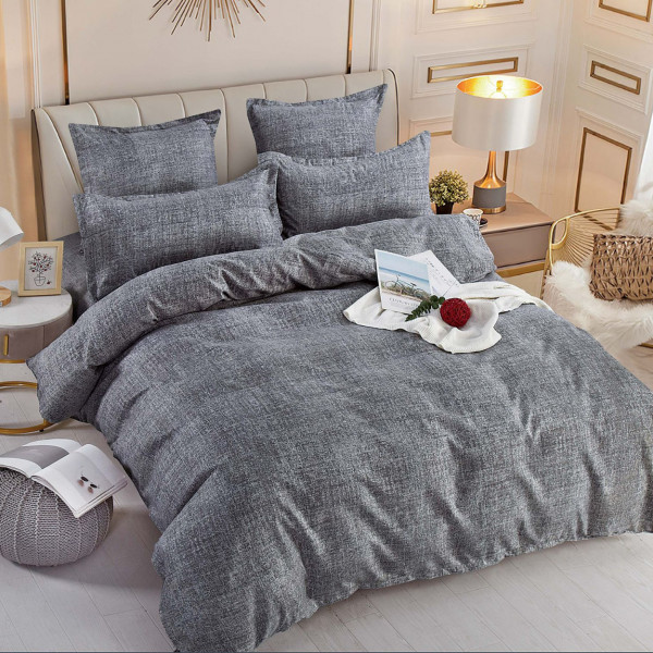 Set Lenjerie de Pat cu 2 Fete, Bumbac Tip Finet, 6 Piese, Uni, Pat 2 Persoane, Gri Inchis, FNJ-361