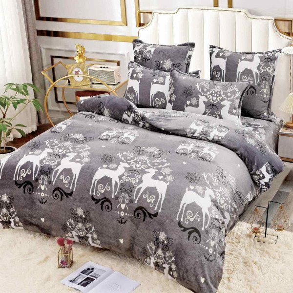 Set lenjerie pufoasa cocolino cu 2 fete, pat 2 persoane, 6 piese, gri, LCJ6-73