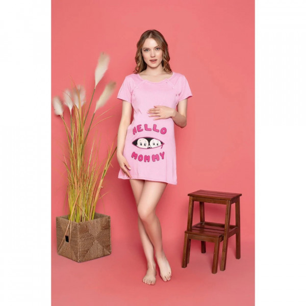 Camasa de noapte pentru gravide, bumbac, roz deschis, CNG-26