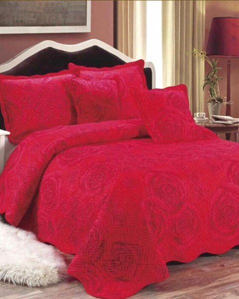 Cuvertura de pat si 4 Fete de Perna, Pat 2 Persoane, Bumbac 100%, Red Rose, E-S25