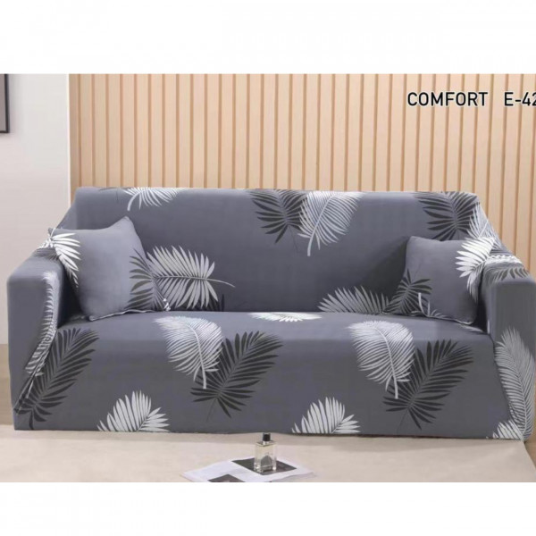 Husa elastica moderna pentru canapea 2 locuri + 1 fata de perna CADOU, cu brate, gri deschis, HES2-63