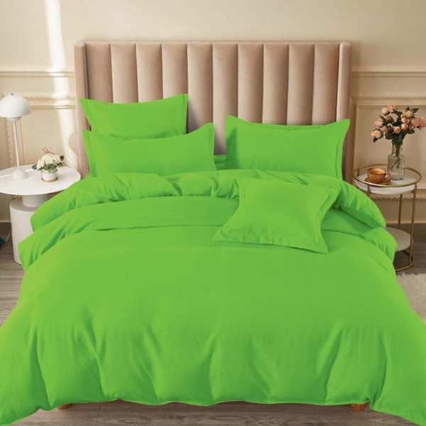 Lenjerie de pat, bumbac finet, cu elastic, uni, pat 2 persoane, verde deschis, 6 piese, T182