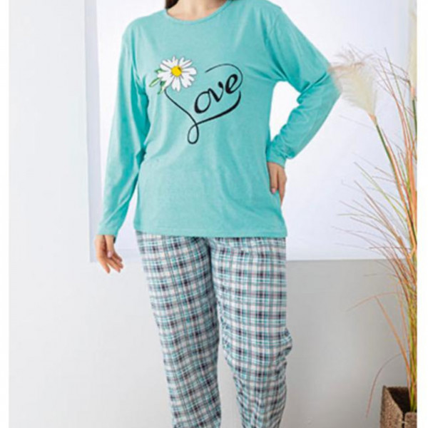 Pijama Dama, Marimi Mari, Bumbac, Turquoise, PF-240