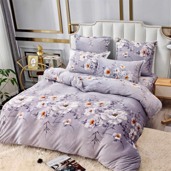 Set lenjerie pufoasa cocolino cu 2 fete, pat 2 persoane, 6 piese, lila, LCJ6-82