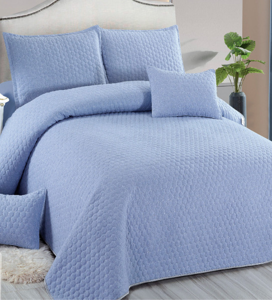 Cuvertura de pat matlasată, policoton, tesatura ranforce, bleu, 5 piese, E260-02