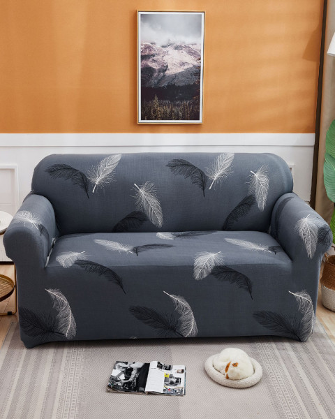 Husa elastica moderna pentru canapea 2 locuri, poliester / spandex, gri, HEJ2-14