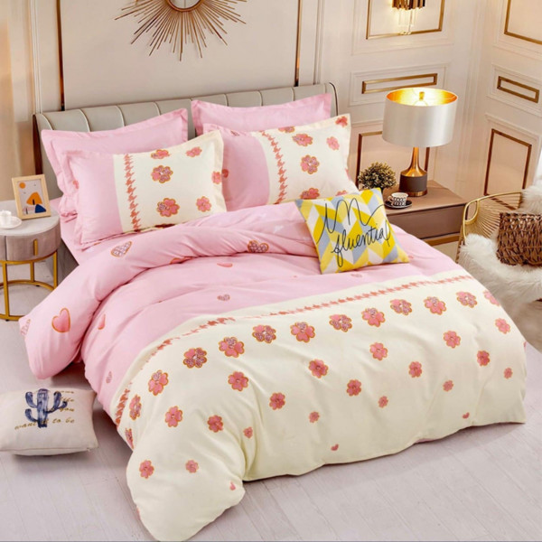Lenjerie de pat 1 persoana, bumbac finet, roz / crem, 4 piese, Jo-Jo Home, FNJ1-216