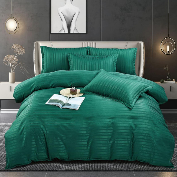 Lenjerie de pat, damasc, uni, verde, 6 piese, pat 2 persoane, Jo-Jo, DM-058