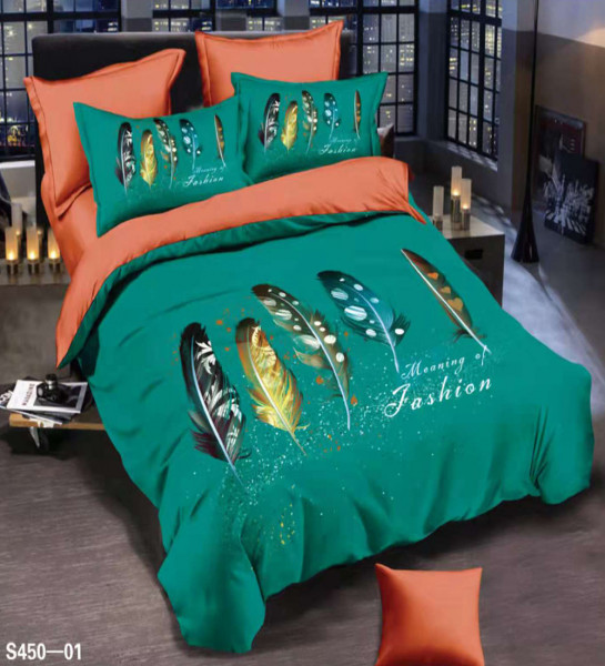 Lenjerie de pat din catifea, 2 persoane, 6 piese, verde, S450-01