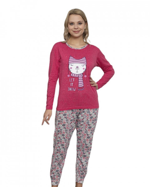 Pijama Dama, Bumbac, Roz Aprins, PF-209