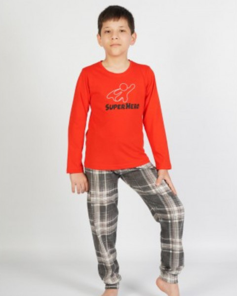 Pijama Vienetta Kids, Bumbac 100%, Rosu, Super Hero