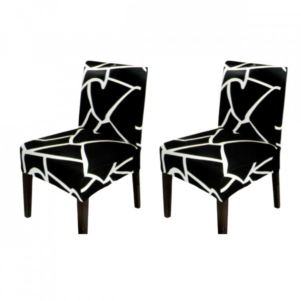 Set 2 huse elastice pentru scaune, spandex, cu elastic, 2 piese, verde / alb, HESS-46