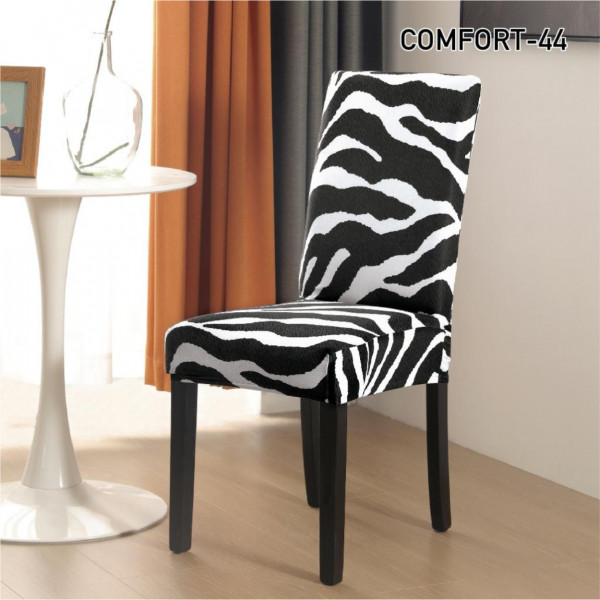 Set 6 huse elastice pentru scaune, spandex, cu elastic, alb / negru, HESS-60
