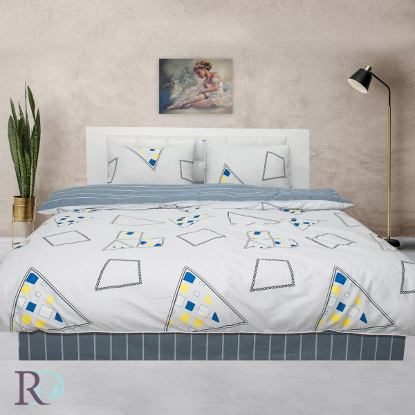 Set lenjerie de pat, 100% bumbac, tesatura satin, alb / albastru, Roxyma Dream Didre