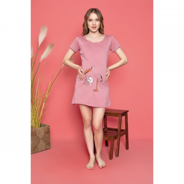 Camasa de noapte pentru gravide, bumbac, roz pudra, CNG-19