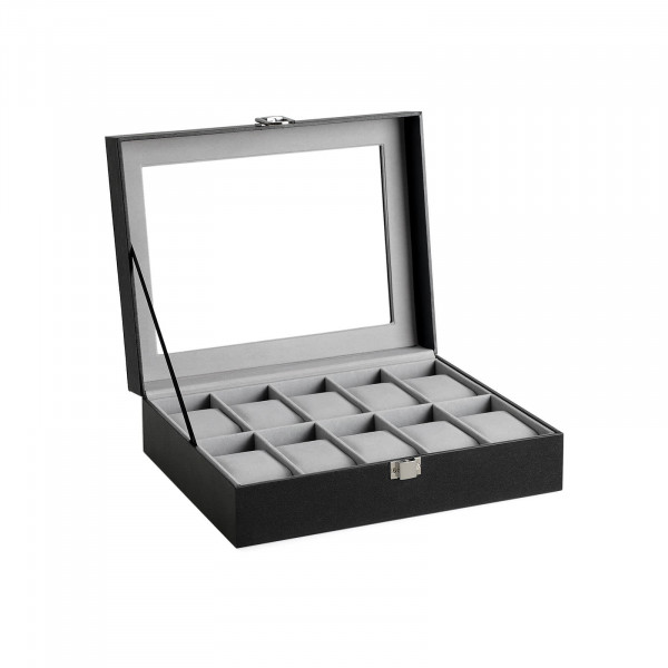 Cutie pentru ceasuri, 25.5 x 20.2 x 7.8 cm, MDF / catifea, negru / gri, Songmics