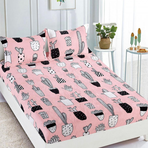 Husa de pat Cocolino cu elastic si 2 fete de perna, pat 2 persoane, roz, HCJ-69