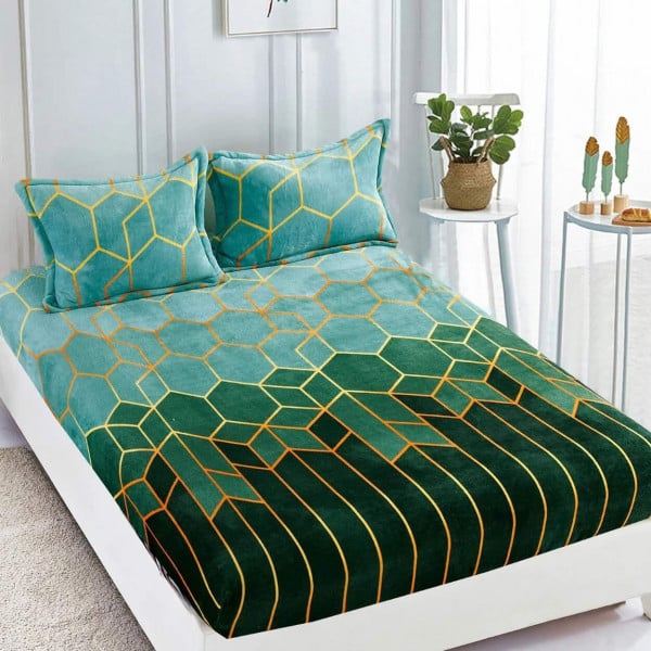 Husa de pat Cocolino cu elastic si 2 fete de perna, pat 2 persoane, verde, HCJ-64