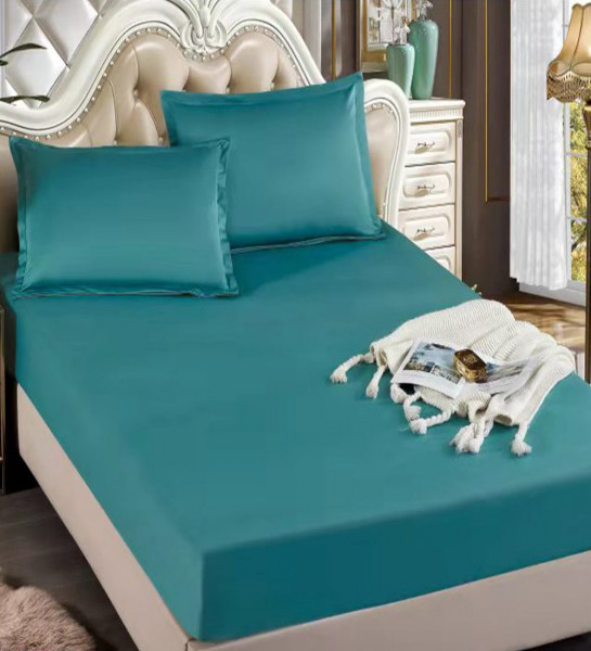 Husa de pat cu elastic si 2 fete de perna, turquoise, H300-07