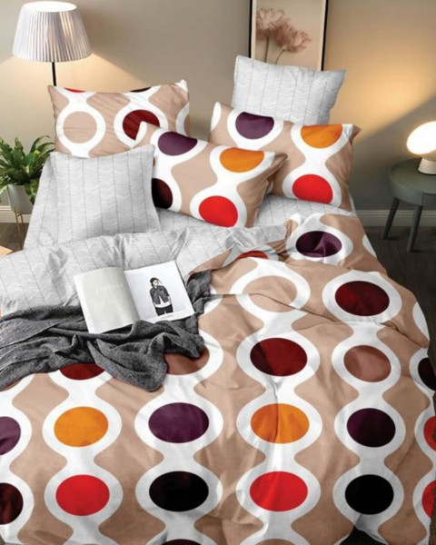 Lenjerie de pat cu 2 fete, policoton, pat 2 persoane, 4 piese, multicolor, R4-504