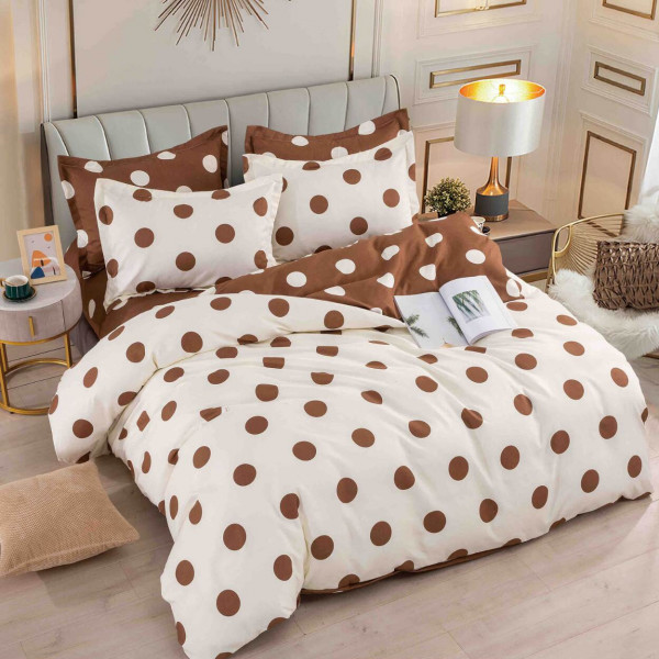 Lenjerie de pat cu elastic, bumbac tip finet, pat 2 persoane, 6 piese, crem, FNJE-141