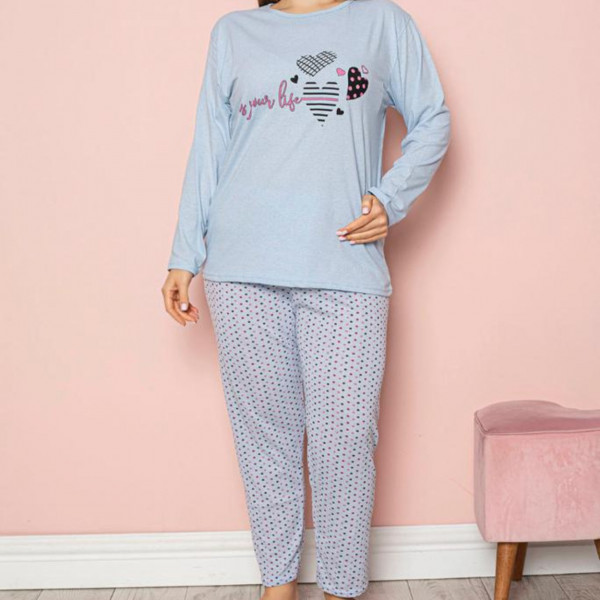Pijama Dama, Marimi Mari, Bumbac, Bleu, PF-225
