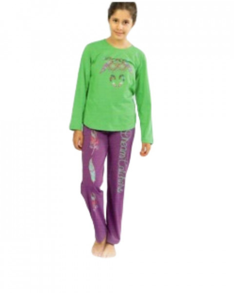 Pijama Vienetta Kids, Bumbac 100%, Verde/Mov, DreamCatcher