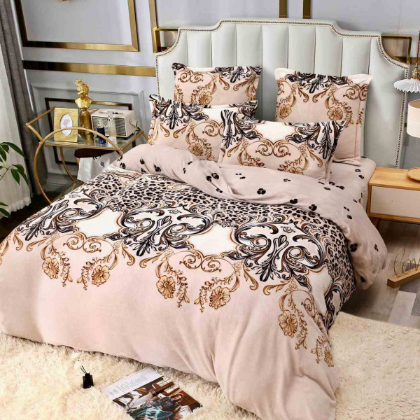 Set lenjerie pufoasa cocolino cu 2 fete, pat 2 persoane, 6 piese, bej / maro, LCJ6-84