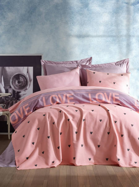 Cuvertura de pat dubla Ramona - Lilac, EnLora Home, 100% bumbac, 220x235 cm, lila