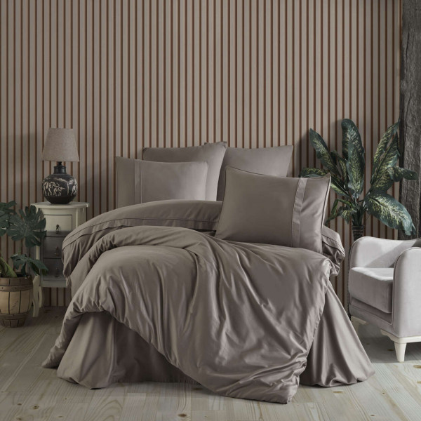 Lenjerie de pat, 100% bumbac, tesatura satin, pat 2 persoane, grej, Plain