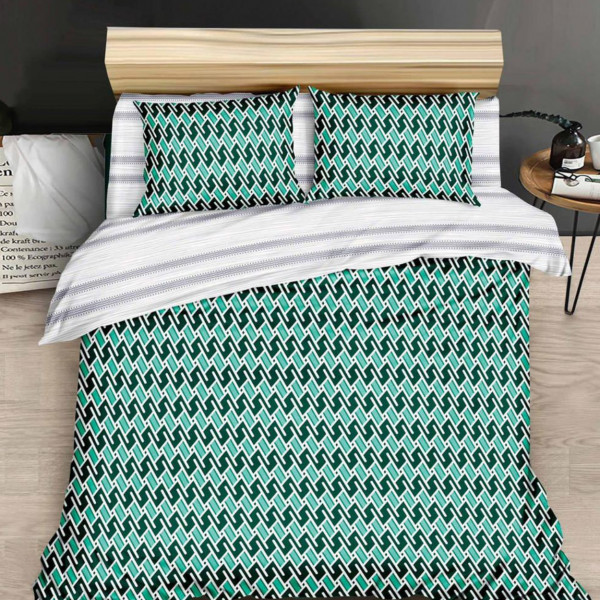 Lenjerie de pat cu 2 fete, policoton, pat 2 persoane, 4 piese, verde, R4-545