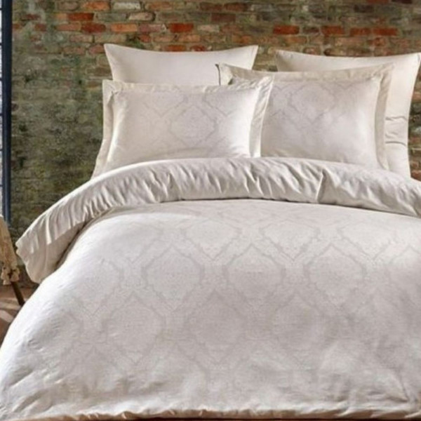 Lenjerie de pat cu broderie, bumbac Jacquard, pat 2 persoane, 6 piese, crem, Parashie, LDV-30